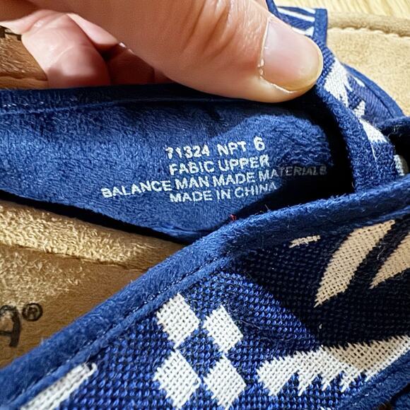 Minnetonka Lainey Blu White Aztec Criss Cross Studded Cork Wedge Sandals 6 - Picture 5 of 7